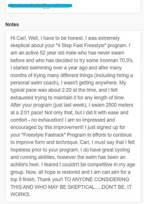 Swimmer testimonial